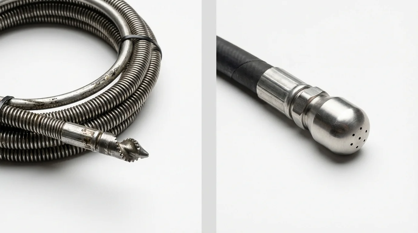 Drain snake cable and hydro jetting nozzle used for drain cleaning in Okeene, OK