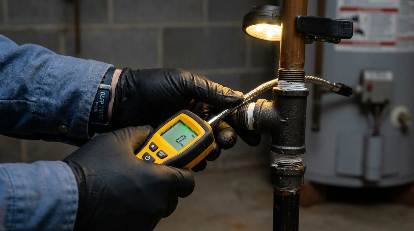 Gas leak detection with electronic sniffer by Johns Plumbing LLC in Okeene
