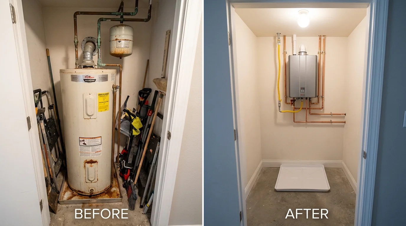 Tank water heater versus wall-mounted tankless unit comparison for Okeene, OK homeowners