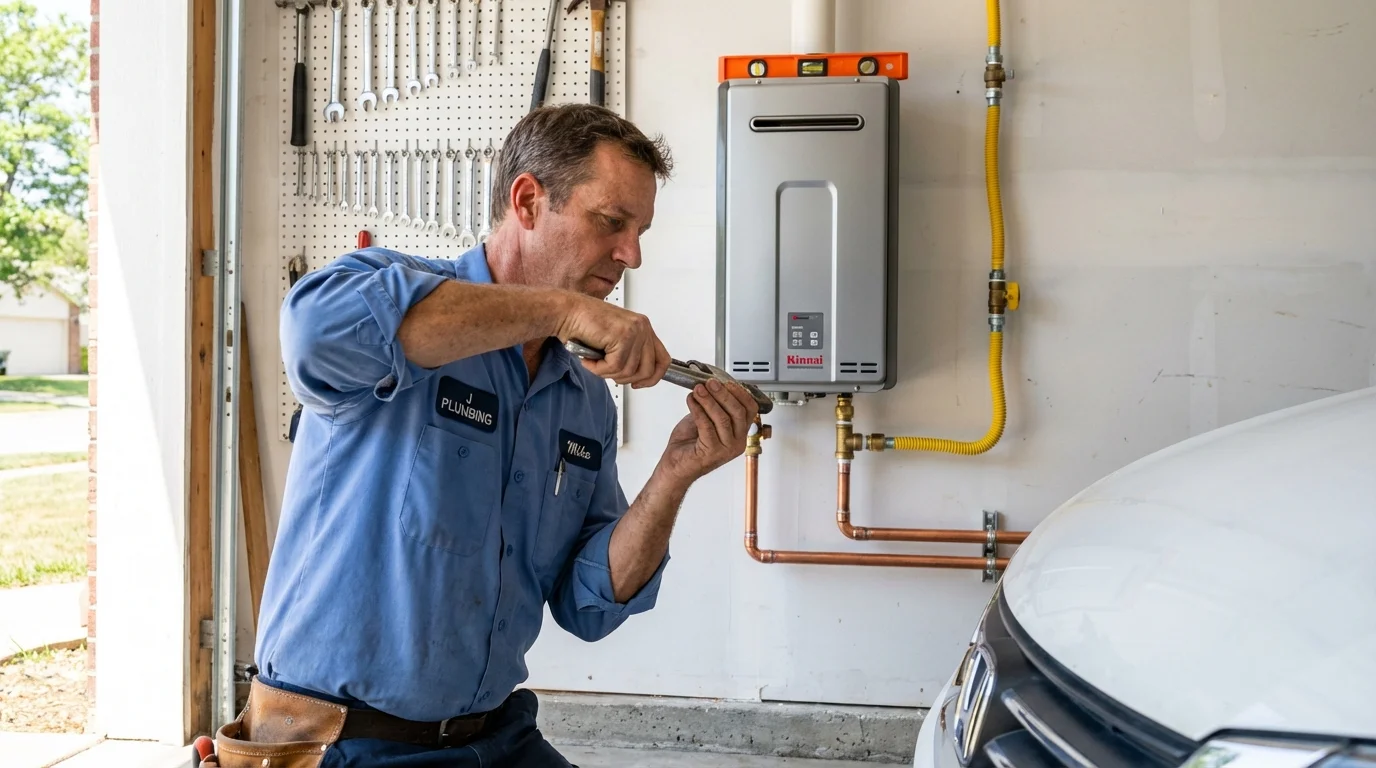 Tankless water heater installation by a Johns Plumbing LLC plumber in Okeene