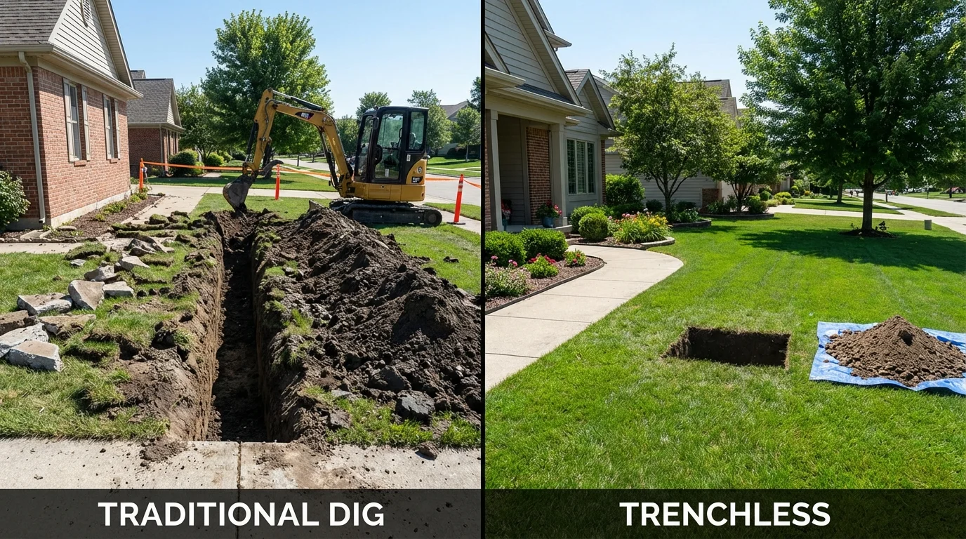 Trenchless sewer repair with minimal yard damage versus traditional excavation in Okeene, OK